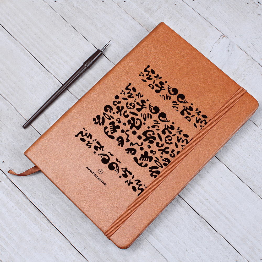 Mirror Work Minimalist Graphic Leather Journal w Ribbon and Elastic Band