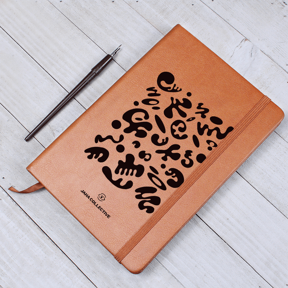 Bright Future Graphic Leather Journal w Ribbon & Elastic Band - Smoke Signal Black