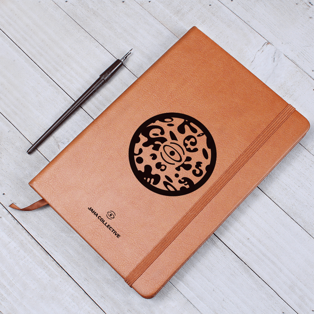Adorn'd Minimalist Logo Graphic Leather Journal w Ribbon & Elastic Band - Smoke Signal Black