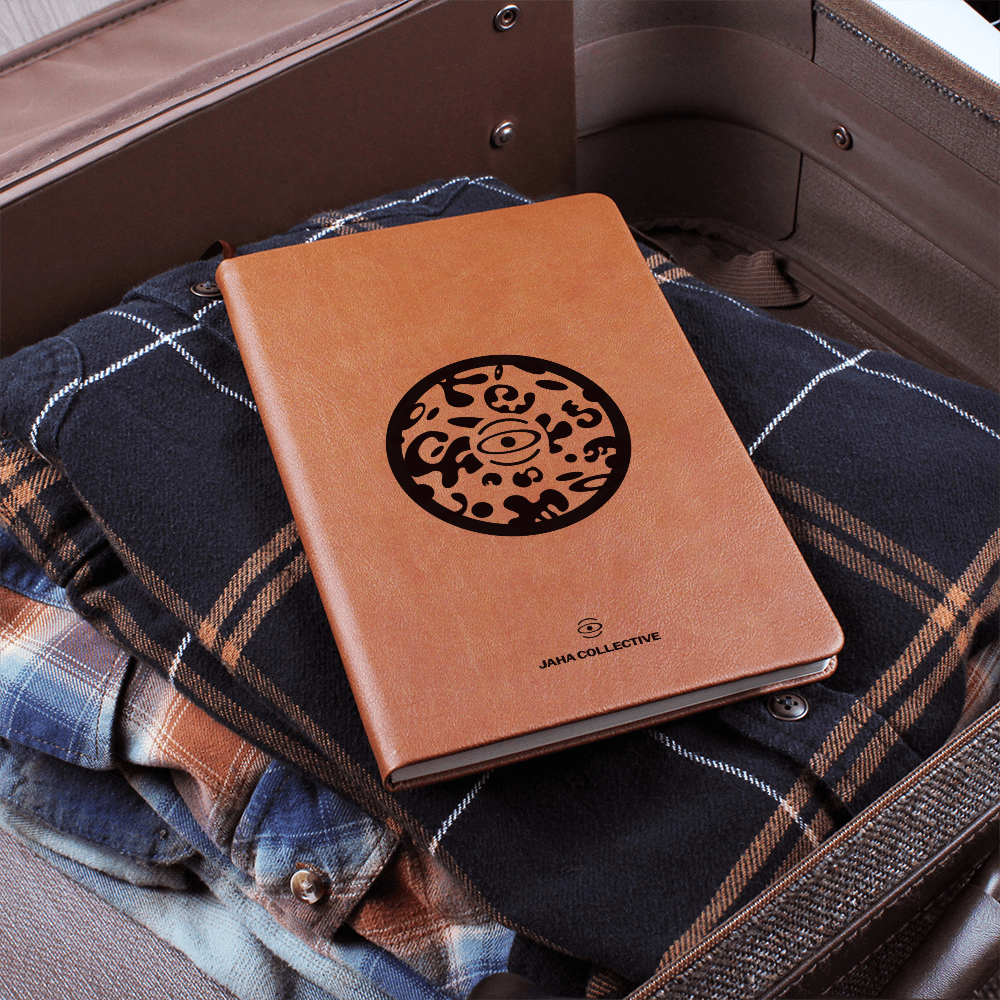 Adorn'd Minimalist Logo Graphic Leather Journal w Ribbon & Elastic Band - Smoke Signal Black