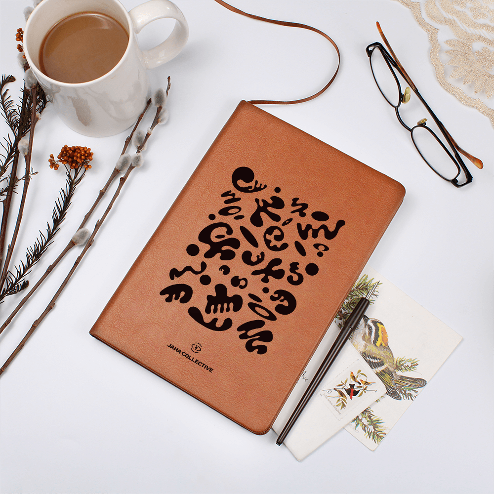 Bright Future Graphic Leather Journal w Ribbon & Elastic Band - Smoke Signal Black