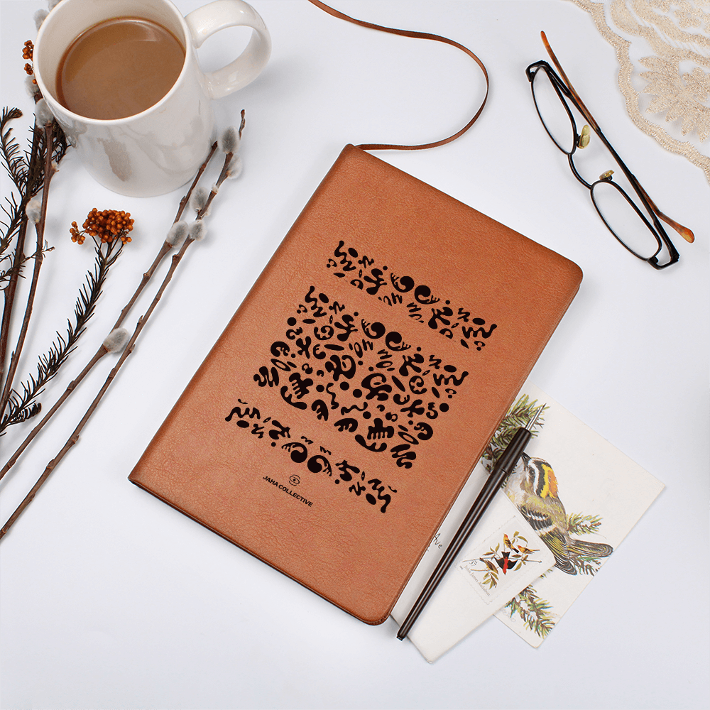 Mirror Work Minimalist Graphic Leather Journal w Ribbon and Elastic Band