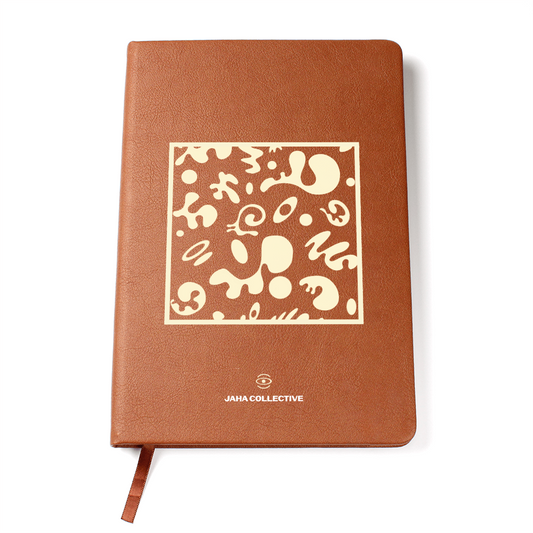 Adorn'd Minimalist Square Graphic Leather Journal w Ribbon & Elastic Band  - Blank Page White