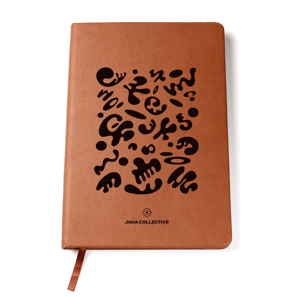 Bright Future Graphic Leather Journal w Ribbon & Elastic Band - Smoke Signal Black