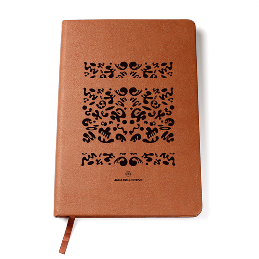 Mirror Work Minimalist Graphic Leather Journal w Ribbon and Elastic Band