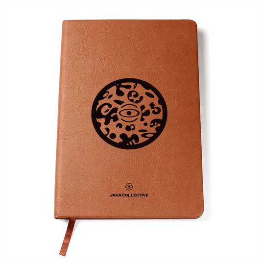 Adorn'd Minimalist Logo Graphic Leather Journal w Ribbon & Elastic Band - Smoke Signal Black