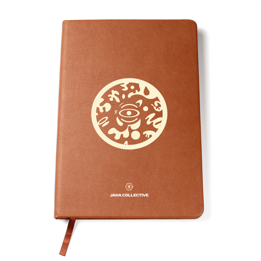 Adorn'd Minimalist Logo Graphic Leather Journal w Ribbon & Elastic Band - Blank Page White