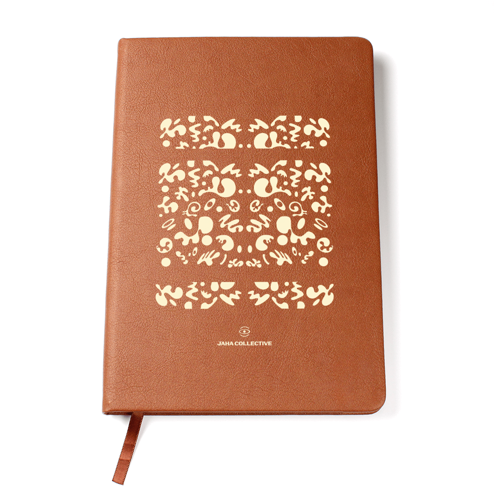 Mirror Work Minimalist Graphic Leather Journal w Ribbon and Elastic Band - Blank Page White