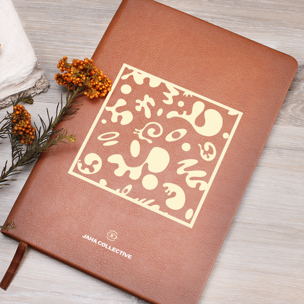 Adorn'd Minimalist Square Graphic Leather Journal w Ribbon & Elastic Band - Blank Page White