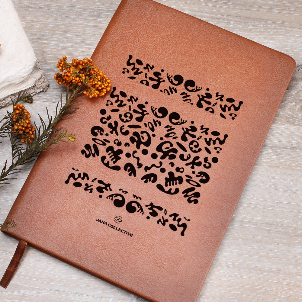 Mirror Work Minimalist Graphic Leather Journal w Ribbon and Elastic Band