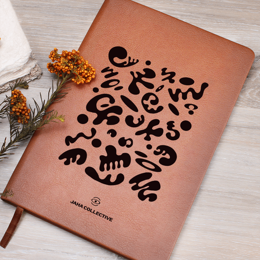 Bright Future Graphic Leather Journal w Ribbon & Elastic Band - Smoke Signal Black