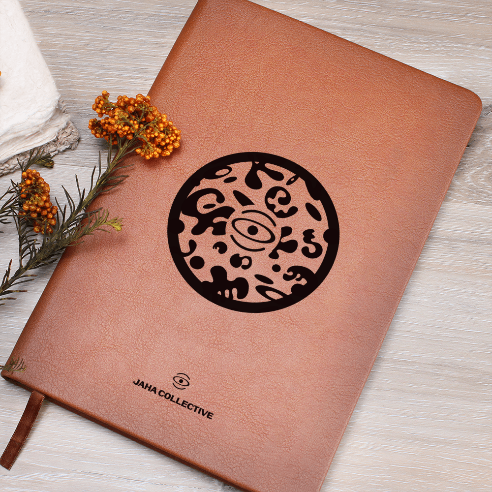 Adorn'd Minimalist Logo Graphic Leather Journal w Ribbon & Elastic Band - Smoke Signal Black