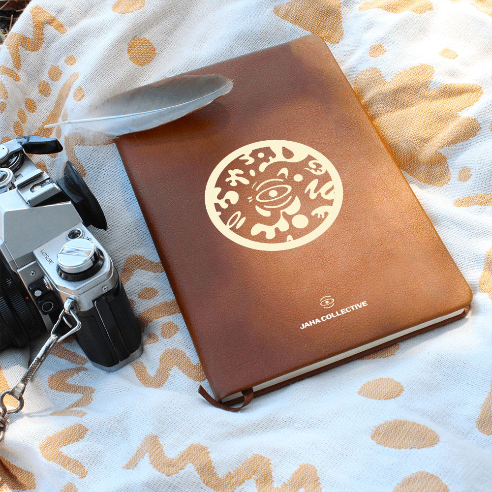 Adorn'd Minimalist Logo Graphic Leather Journal w Ribbon & Elastic Band - Blank Page White