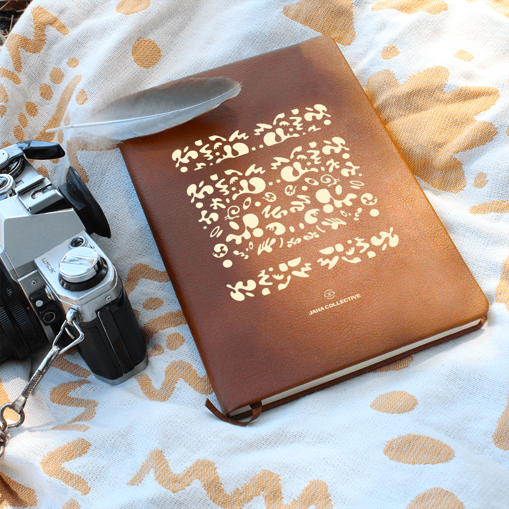Mirror Work Minimalist Graphic Leather Journal w Ribbon and Elastic Band - Blank Page White