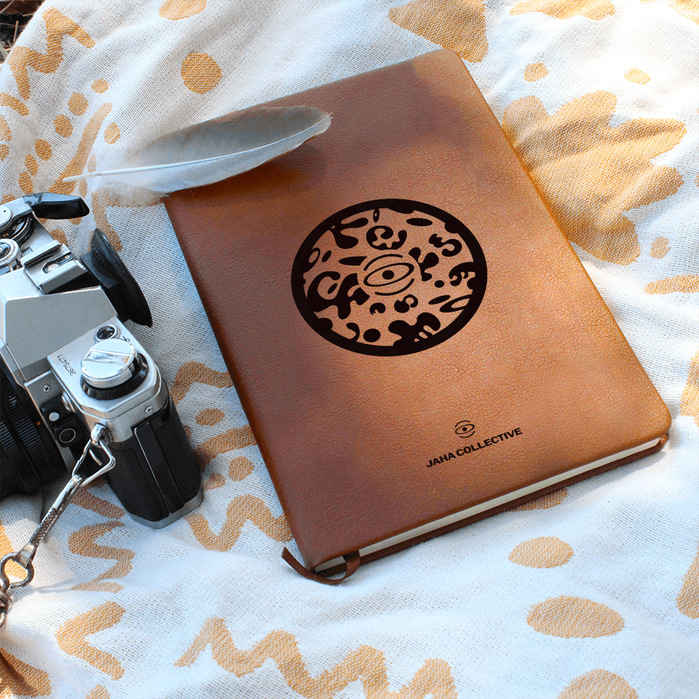 Adorn'd Minimalist Logo Graphic Leather Journal w Ribbon & Elastic Band - Smoke Signal Black