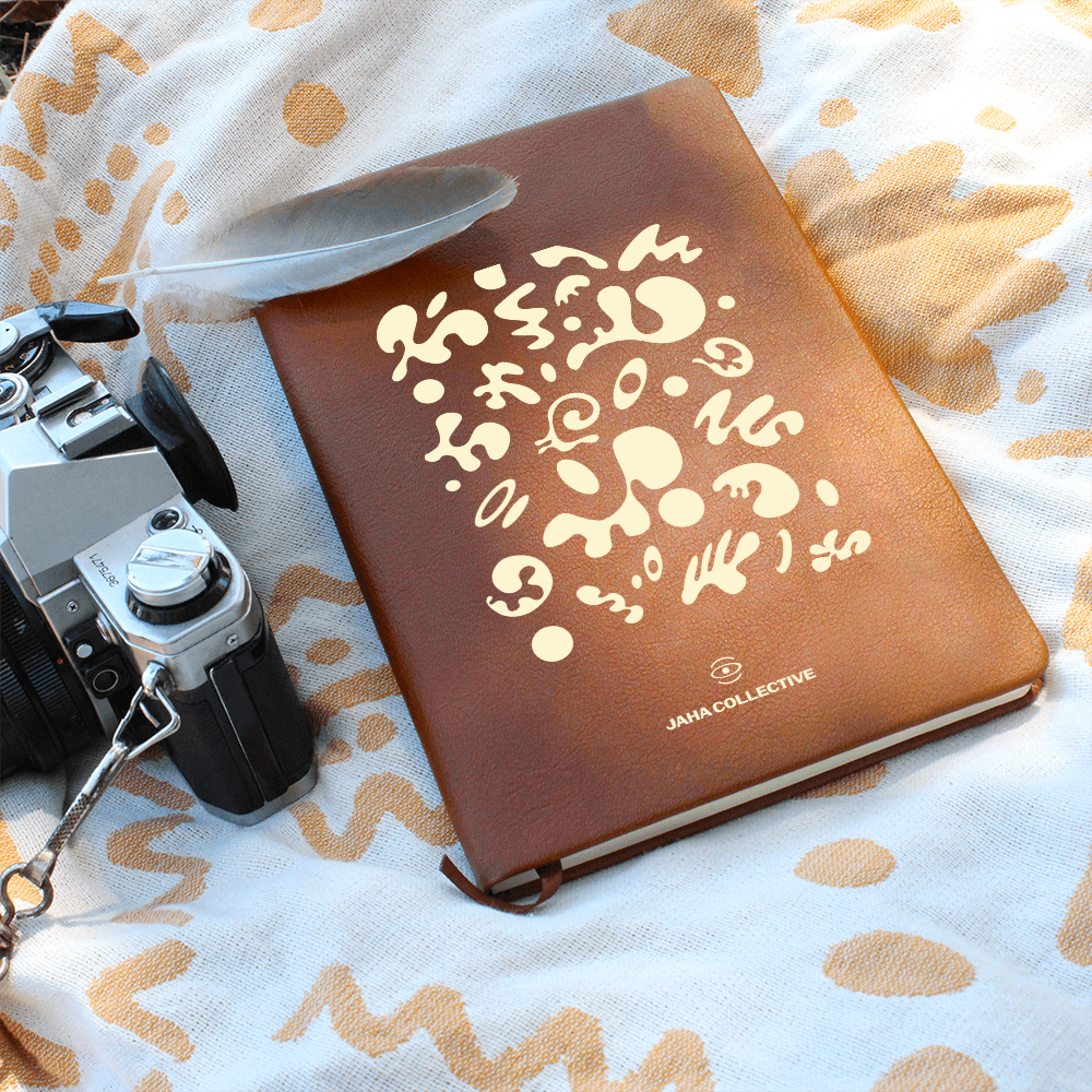 Bright Future Graphic Leather Journal w Ribbon & Elastic Band - Blank Page White
