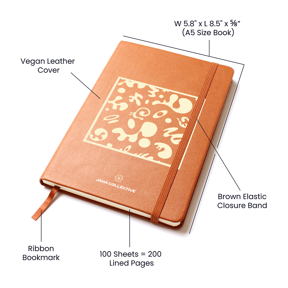 Adorn'd Minimalist Square Graphic Leather Journal w Ribbon & Elastic Band - Blank Page White