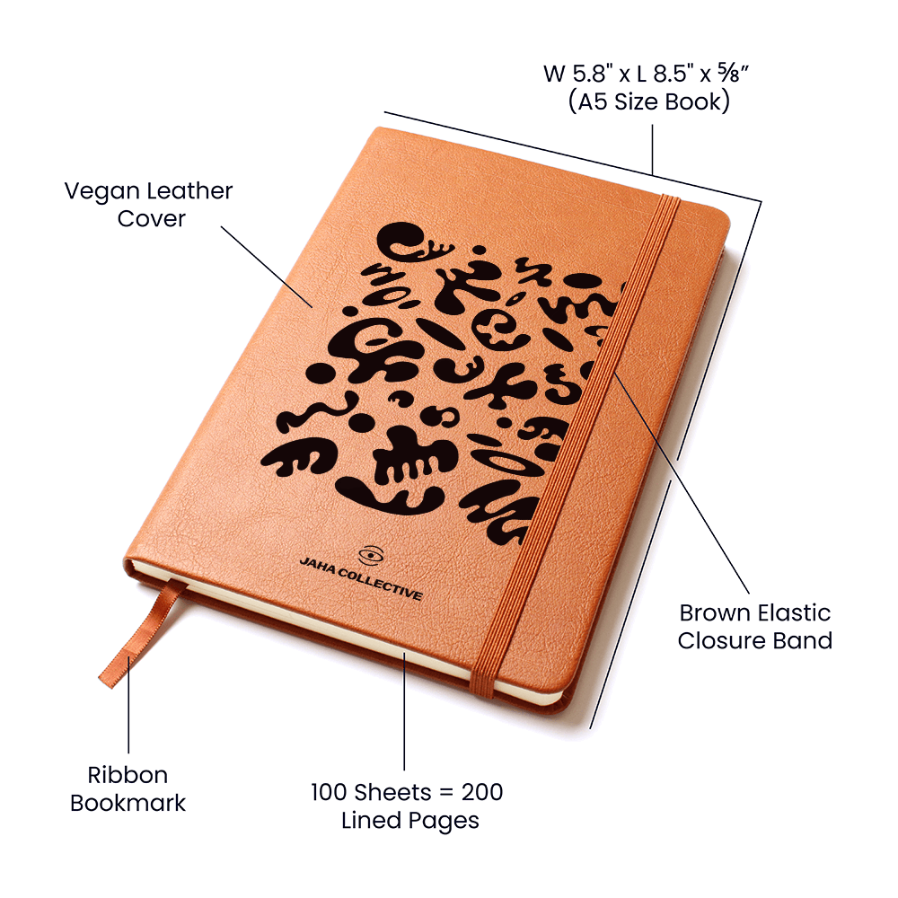 Bright Future Graphic Leather Journal w Ribbon & Elastic Band - Smoke Signal Black