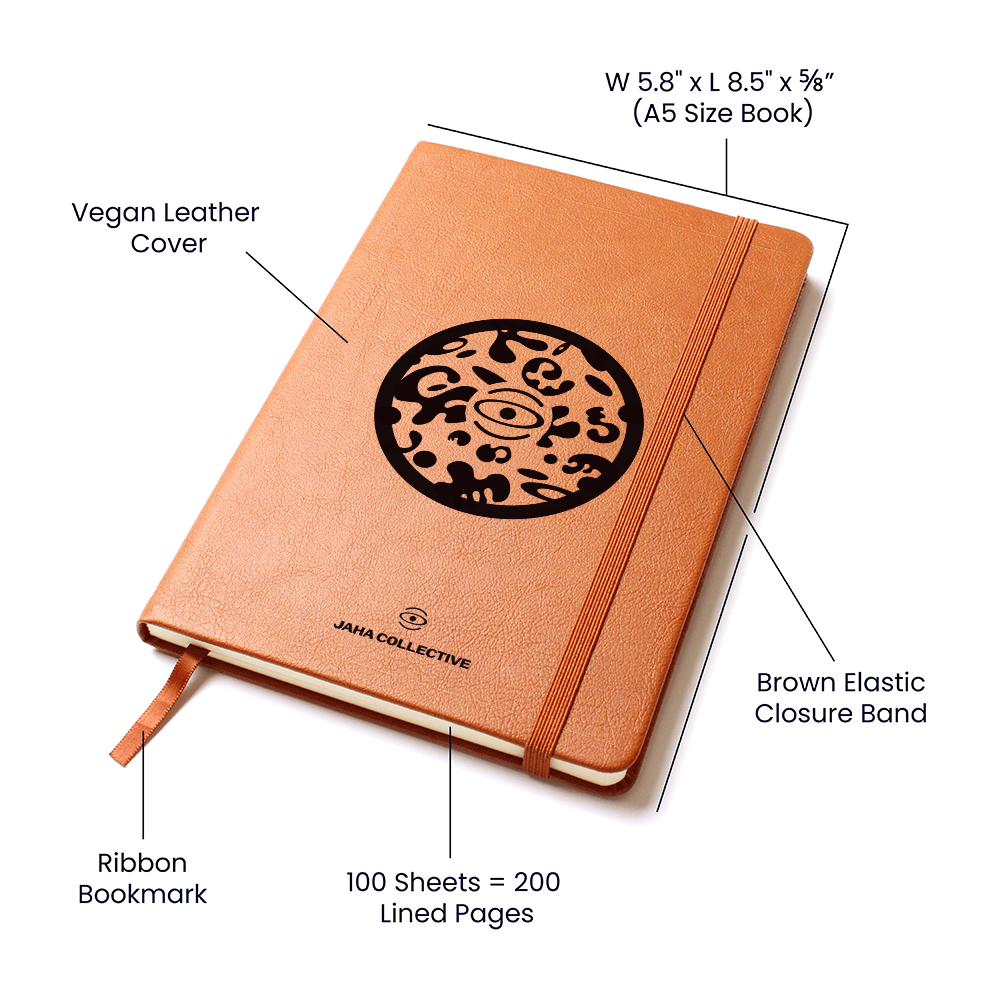 Adorn'd Minimalist Logo Graphic Leather Journal w Ribbon & Elastic Band - Smoke Signal Black