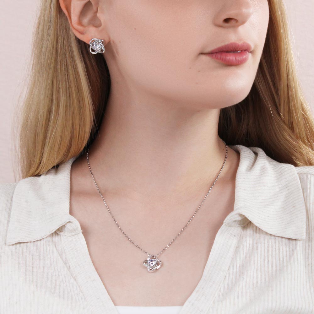 Adorn'd Love Knot Necklace & Earring Set - Luxury Box