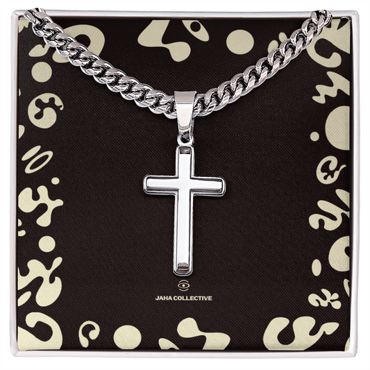 Adorn'd Cuban Link Chain w Artisan Cross - Soft Touch Box