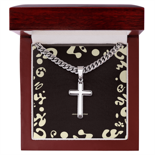 Adorn'd Cuban Link Chain w Artisan Cross - Luxury Box
