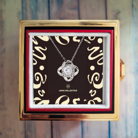 Adorn'd Love Knot Necklace w Rotating Rose Gift Box