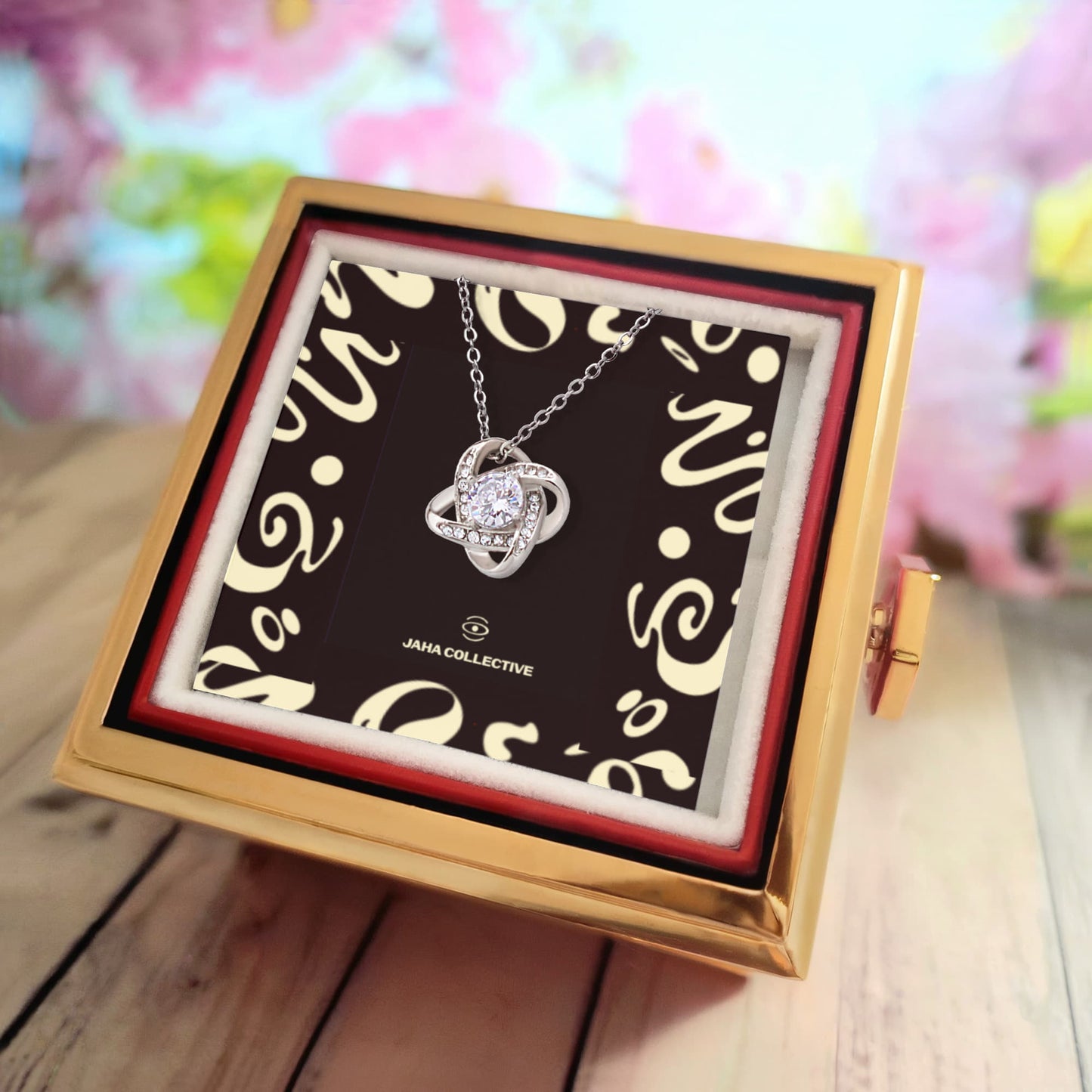 Adorn'd Love Knot Necklace w Rotating Rose Gift Box
