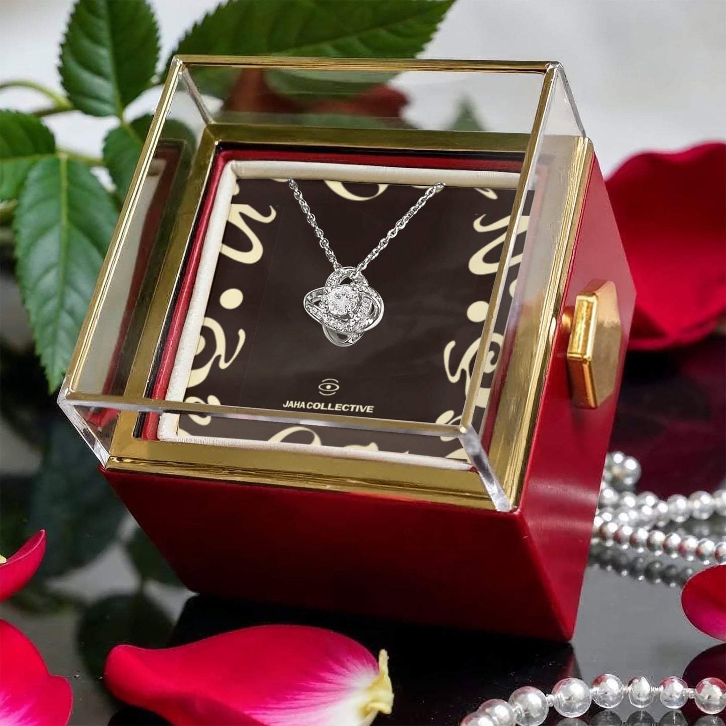 Adorn'd Love Knot Necklace w Rotating Rose Gift Box