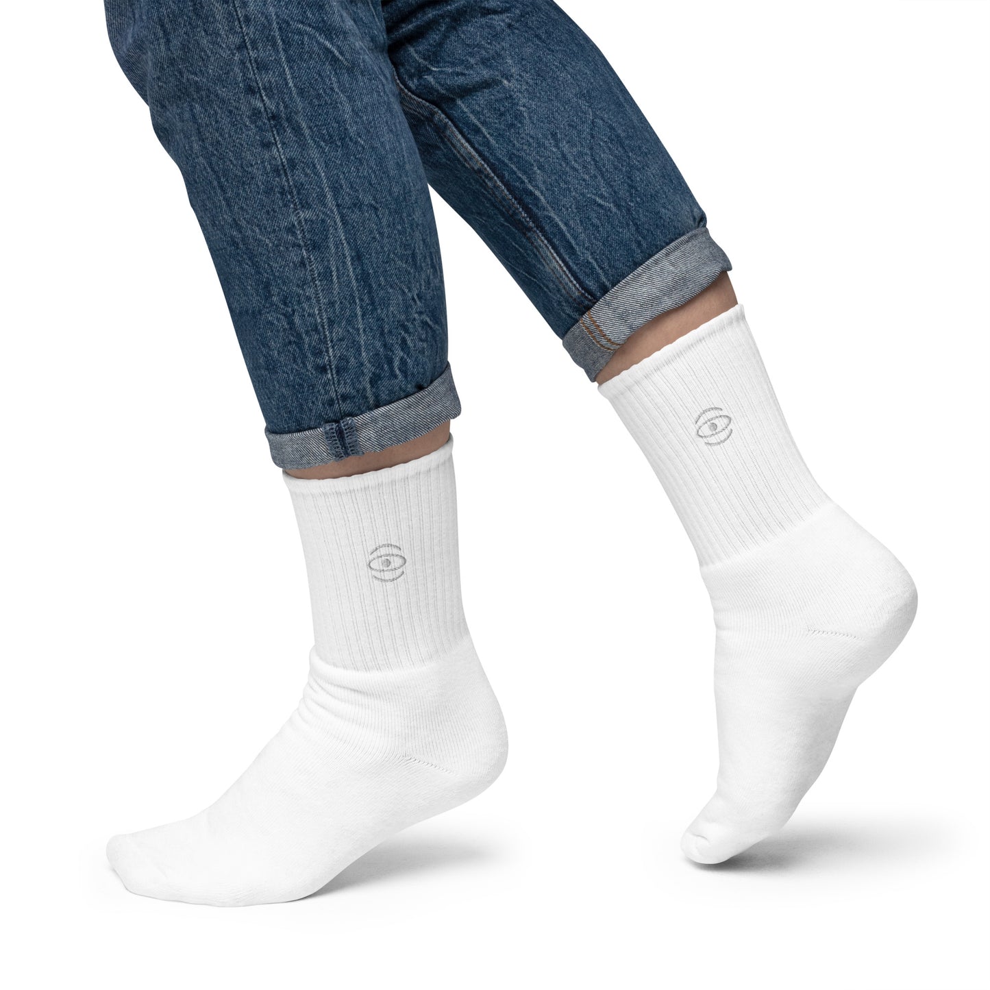 Jaha Logo Embroidered Minimalist Socks - Starlight White