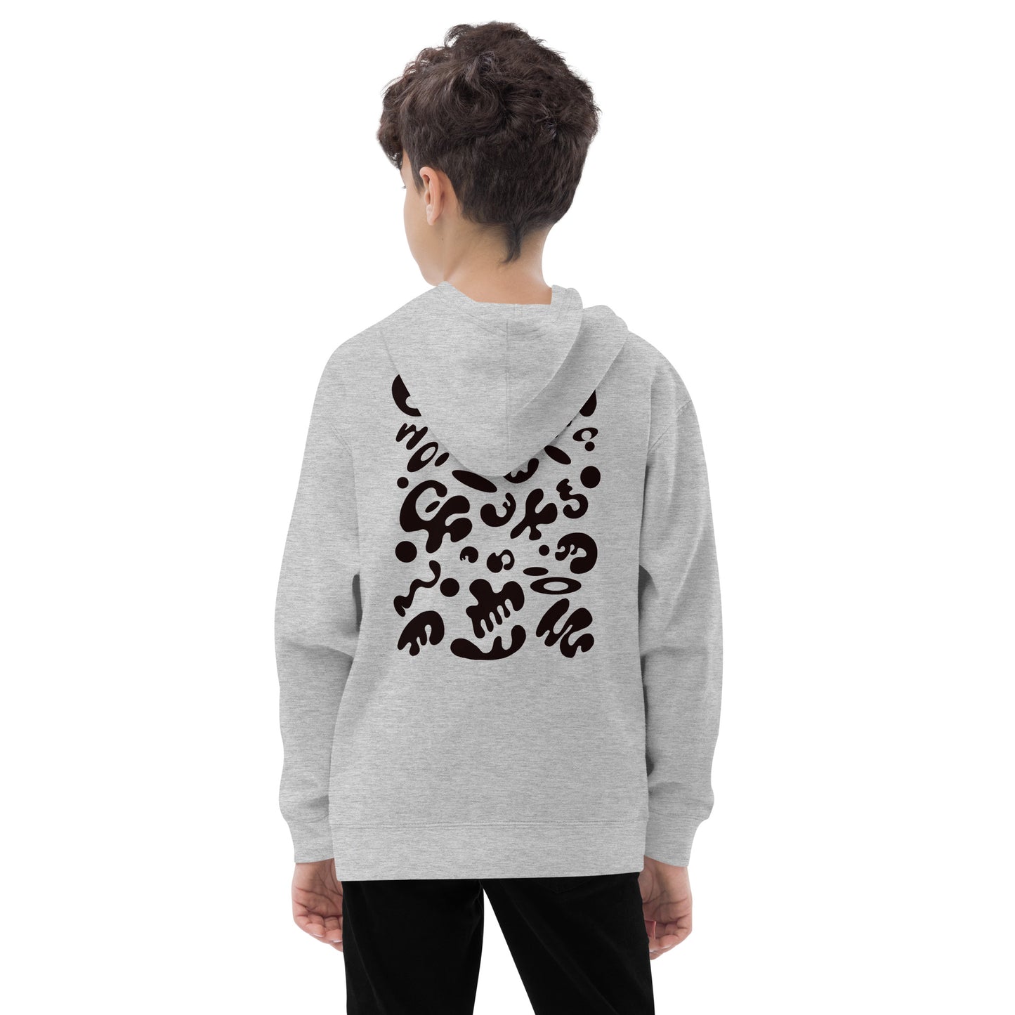 Adorn'd Kids Fleece Hoodie w Embroidered Front + Back Print - Smoke Signal Black