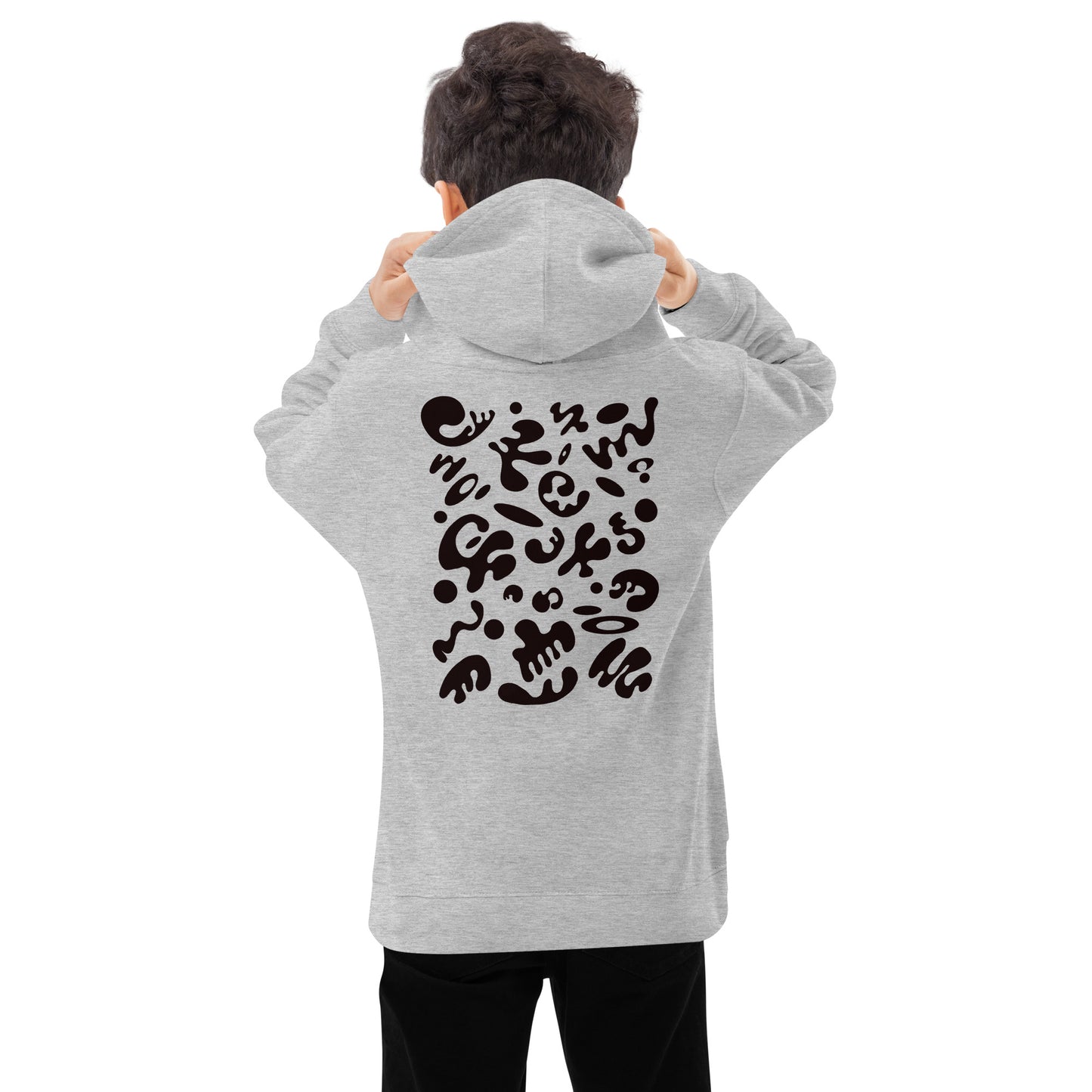 Adorn'd Kids Fleece Hoodie w Embroidered Front + Back Print - Smoke Signal Black