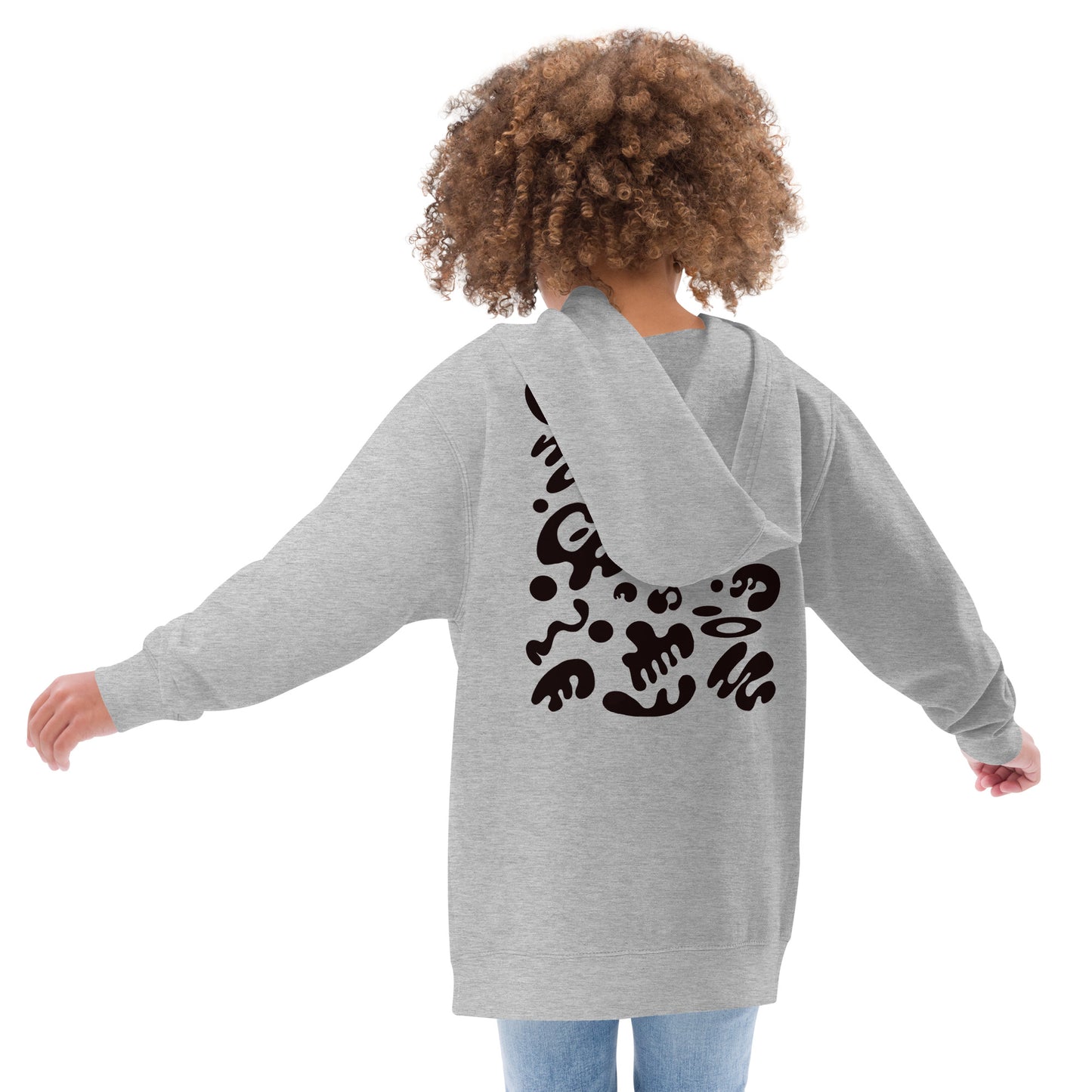 Adorn'd Kids Fleece Hoodie w Embroidered Front + Back Print - Smoke Signal Black