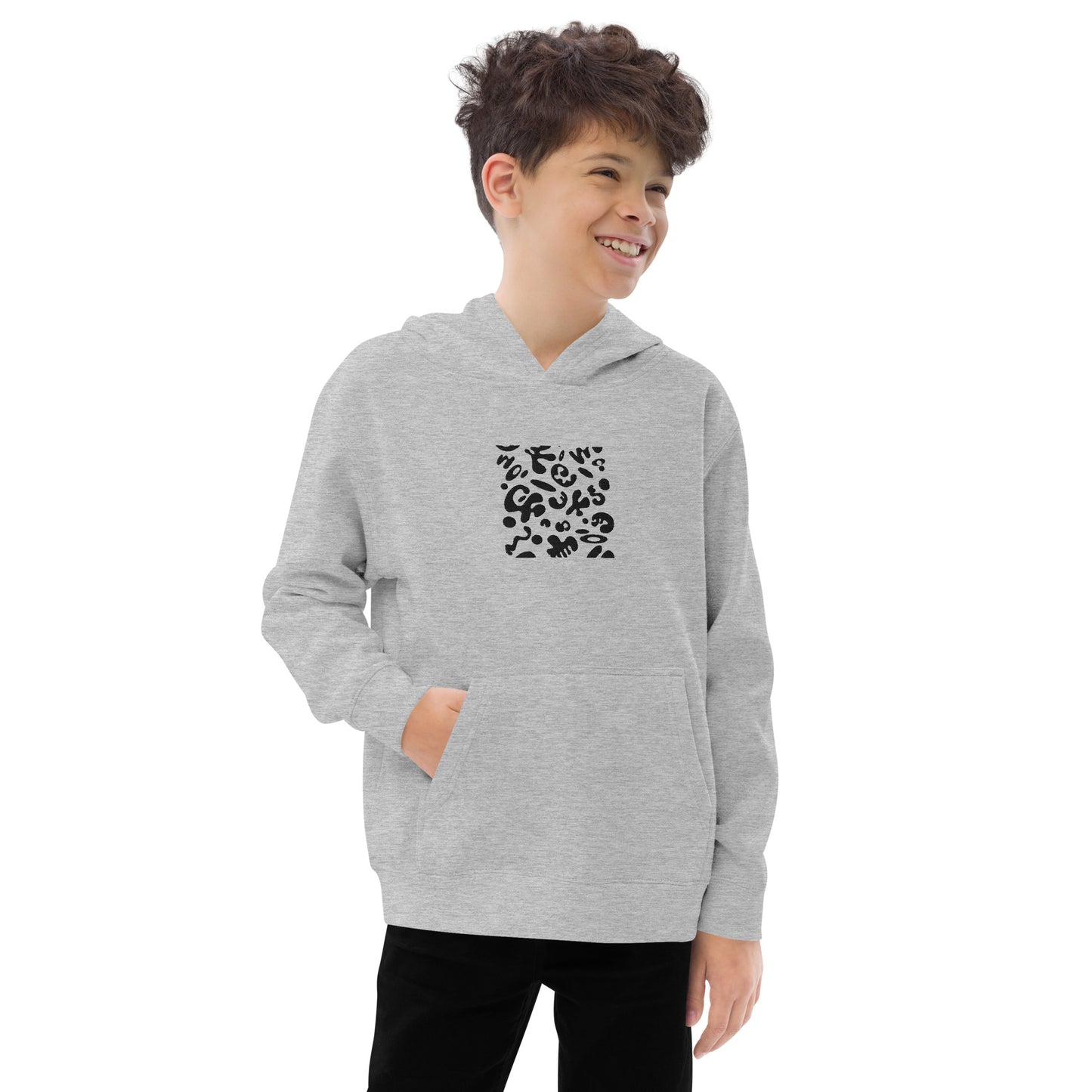 Adorn'd Kids Fleece Hoodie w Embroidered Front + Back Print - Smoke Signal Black