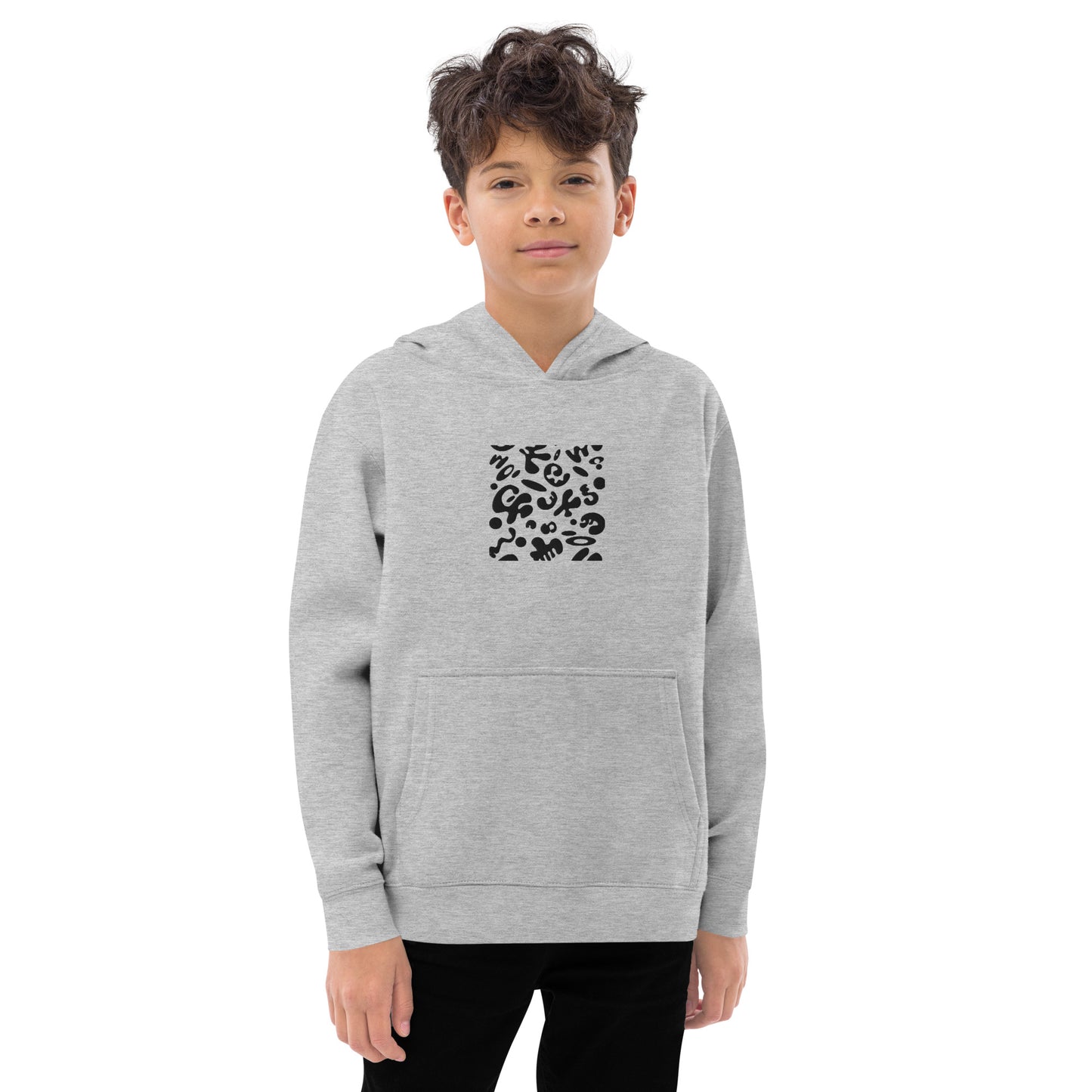 Adorn'd Kids Fleece Hoodie w Embroidered Front + Back Print - Smoke Signal Black