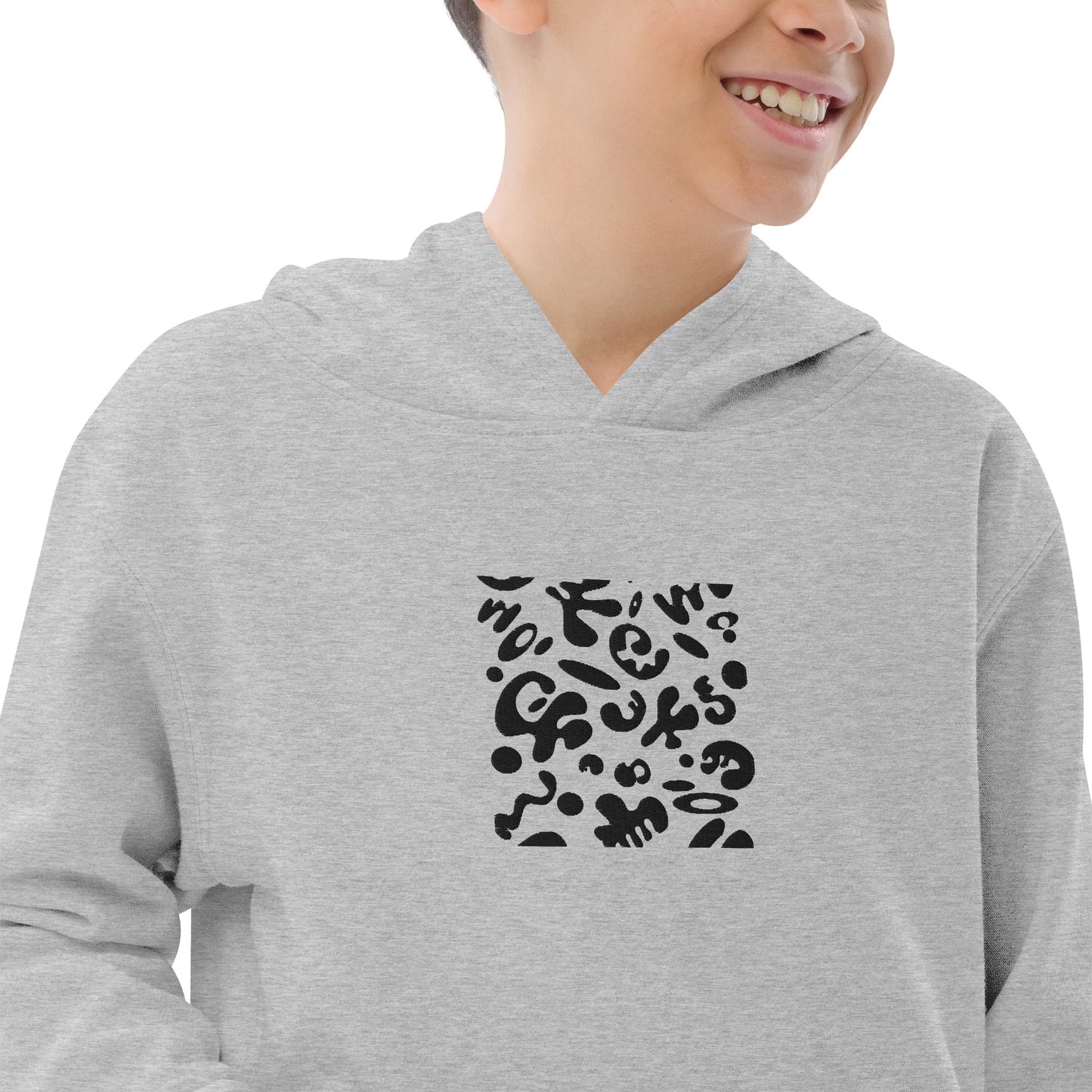 Adorn'd Kids Fleece Hoodie w Embroidered Front + Back Print - Smoke Signal Black