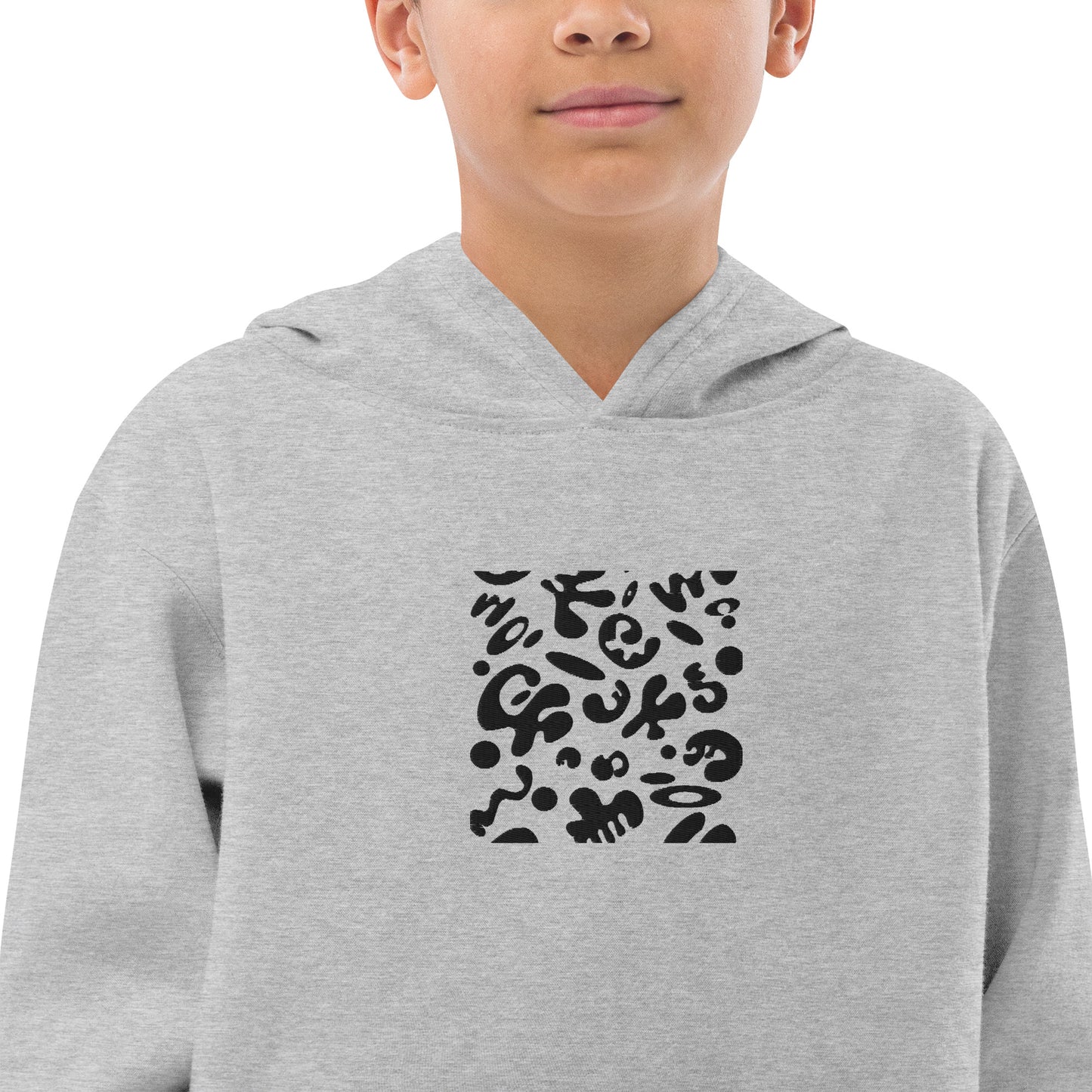 Adorn'd Kids Fleece Hoodie w Embroidered Front + Back Print - Smoke Signal Black