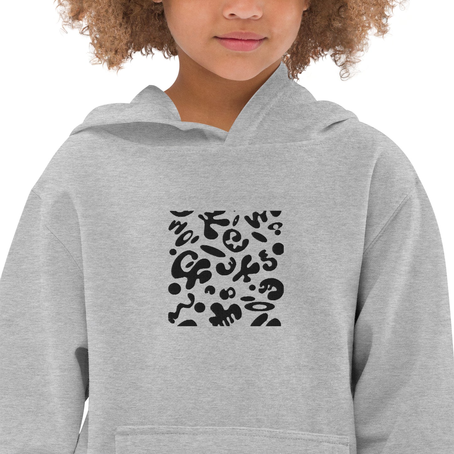 Adorn'd Kids Fleece Hoodie w Embroidered Front + Back Print - Smoke Signal Black
