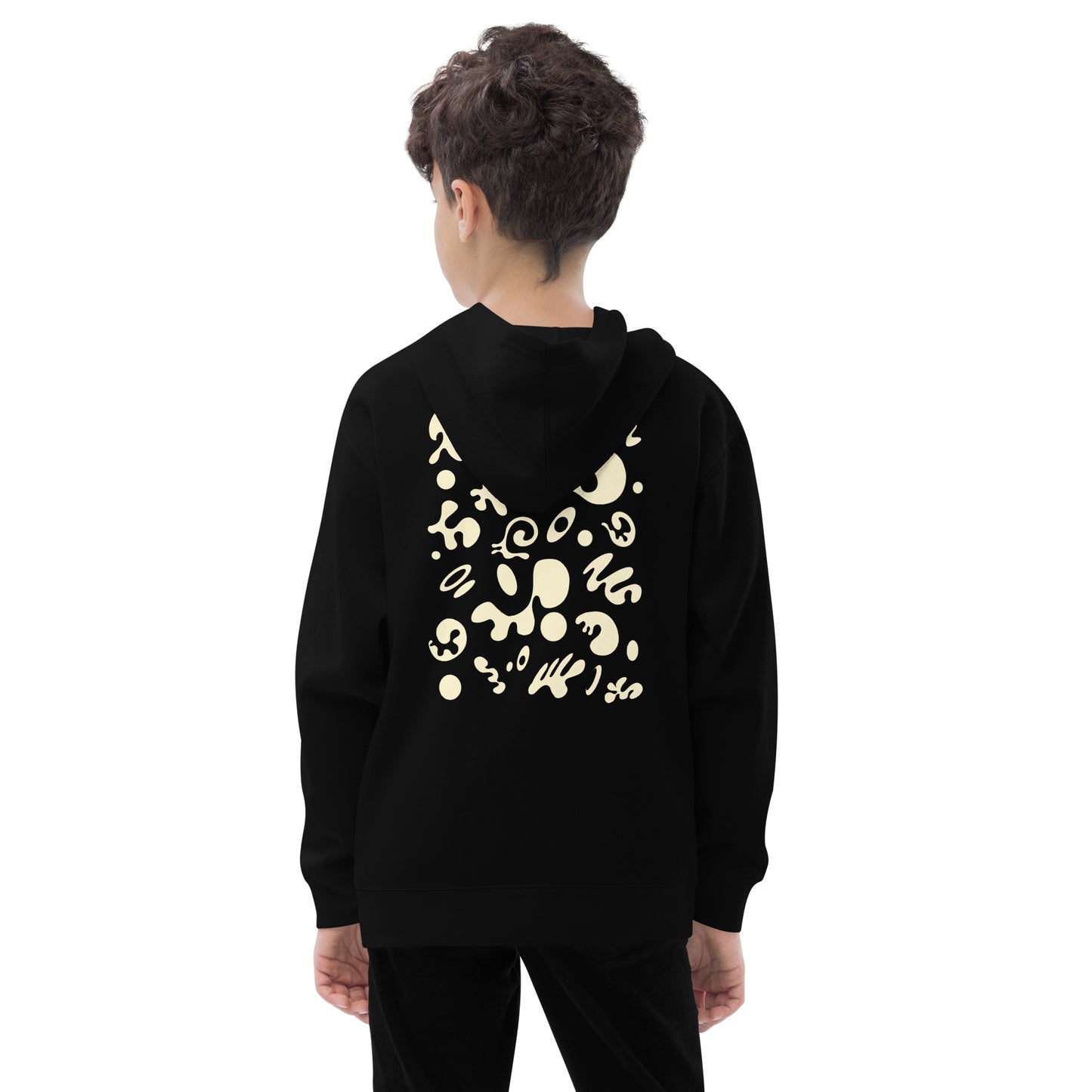 Adorn'd Kids Fleece Hoodie w Embroidered Front + Back Print - Starlight White
