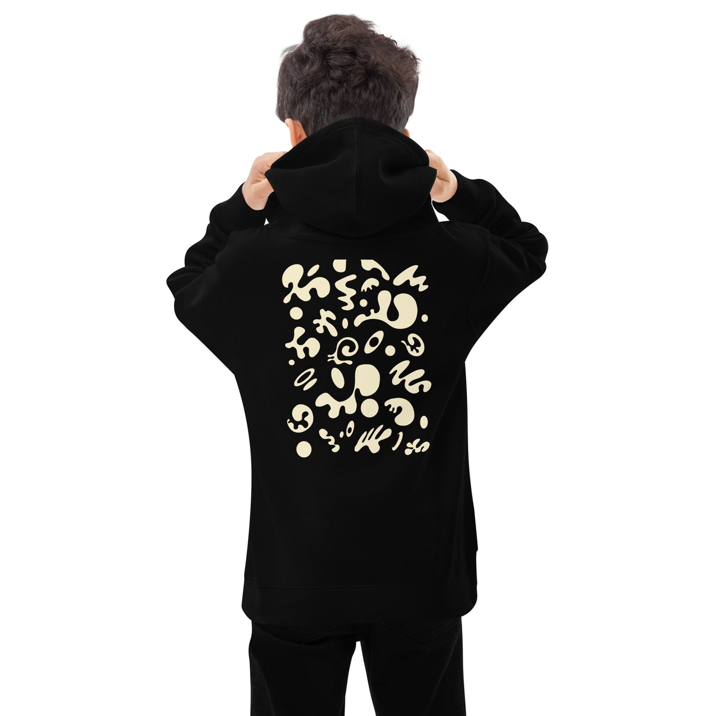Adorn'd Kids Fleece Hoodie w Embroidered Front + Back Print - Starlight White