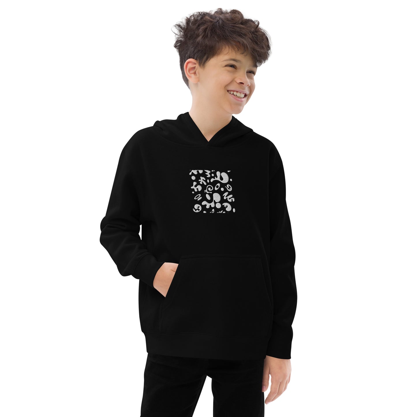 Adorn'd Kids Fleece Hoodie w Embroidered Front + Back Print - Starlight White