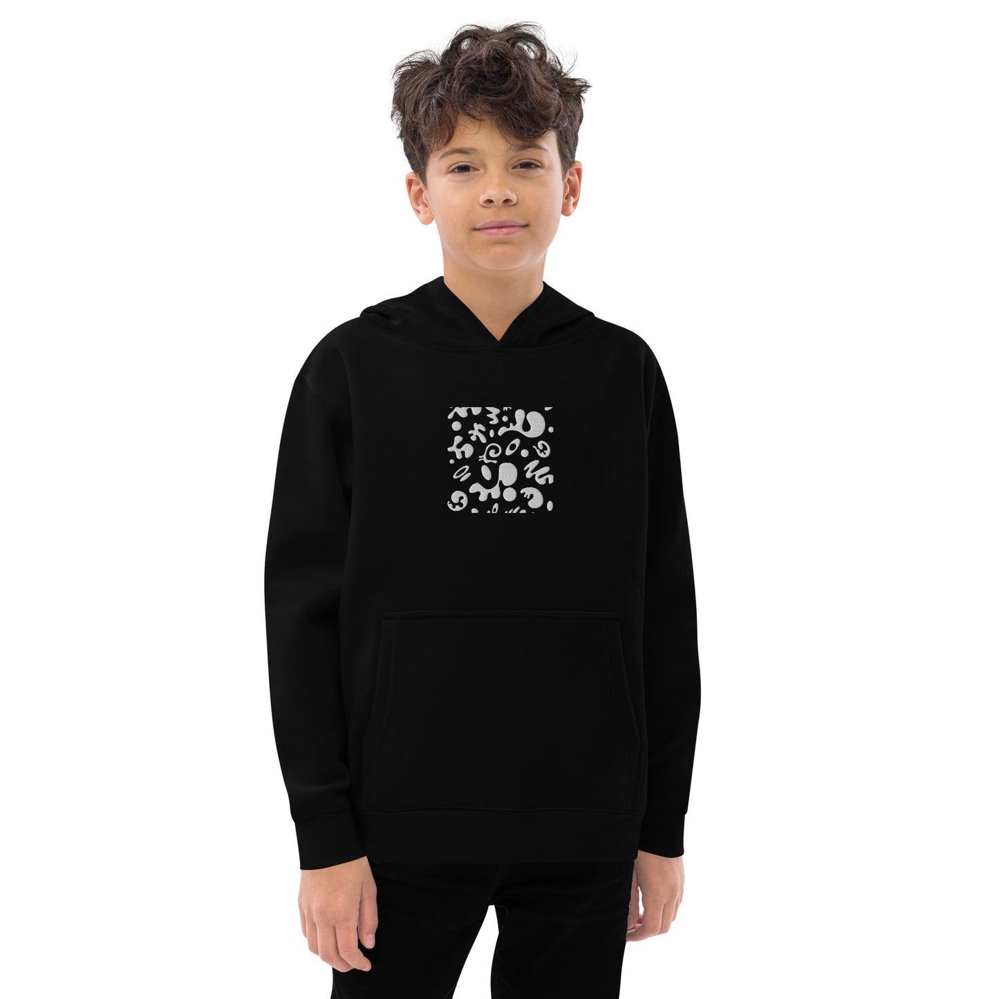 Adorn'd Kids Fleece Hoodie w Embroidered Front + Back Print - Starlight White