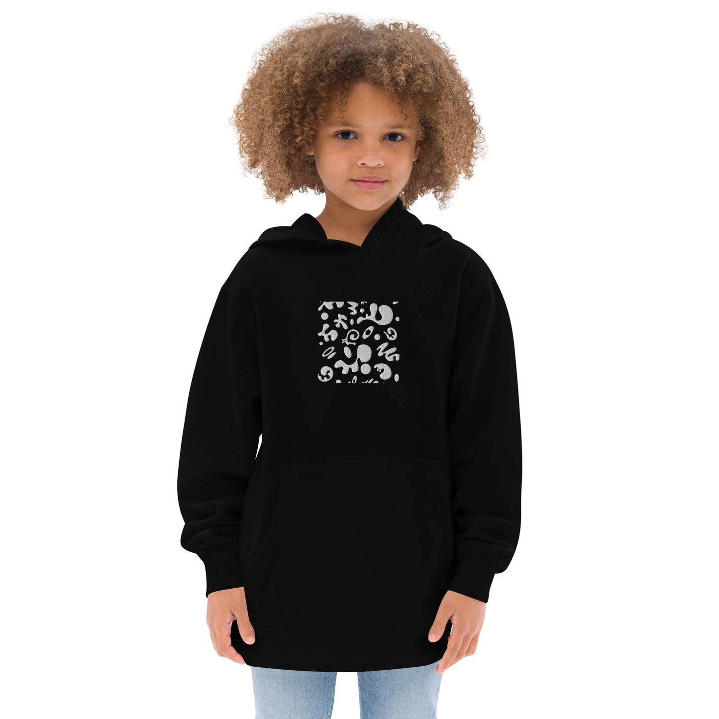 Adorn'd Kids Fleece Hoodie w Embroidered Front + Back Print - Starlight White