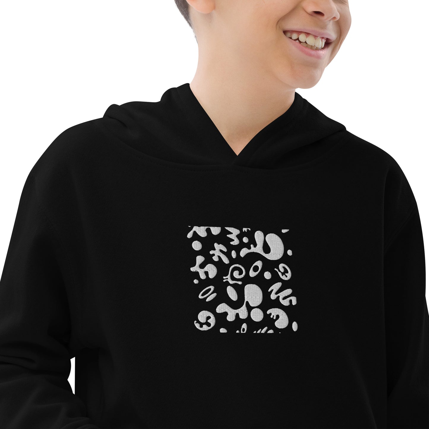 Adorn'd Kids Fleece Hoodie w Embroidered Front + Back Print - Starlight White