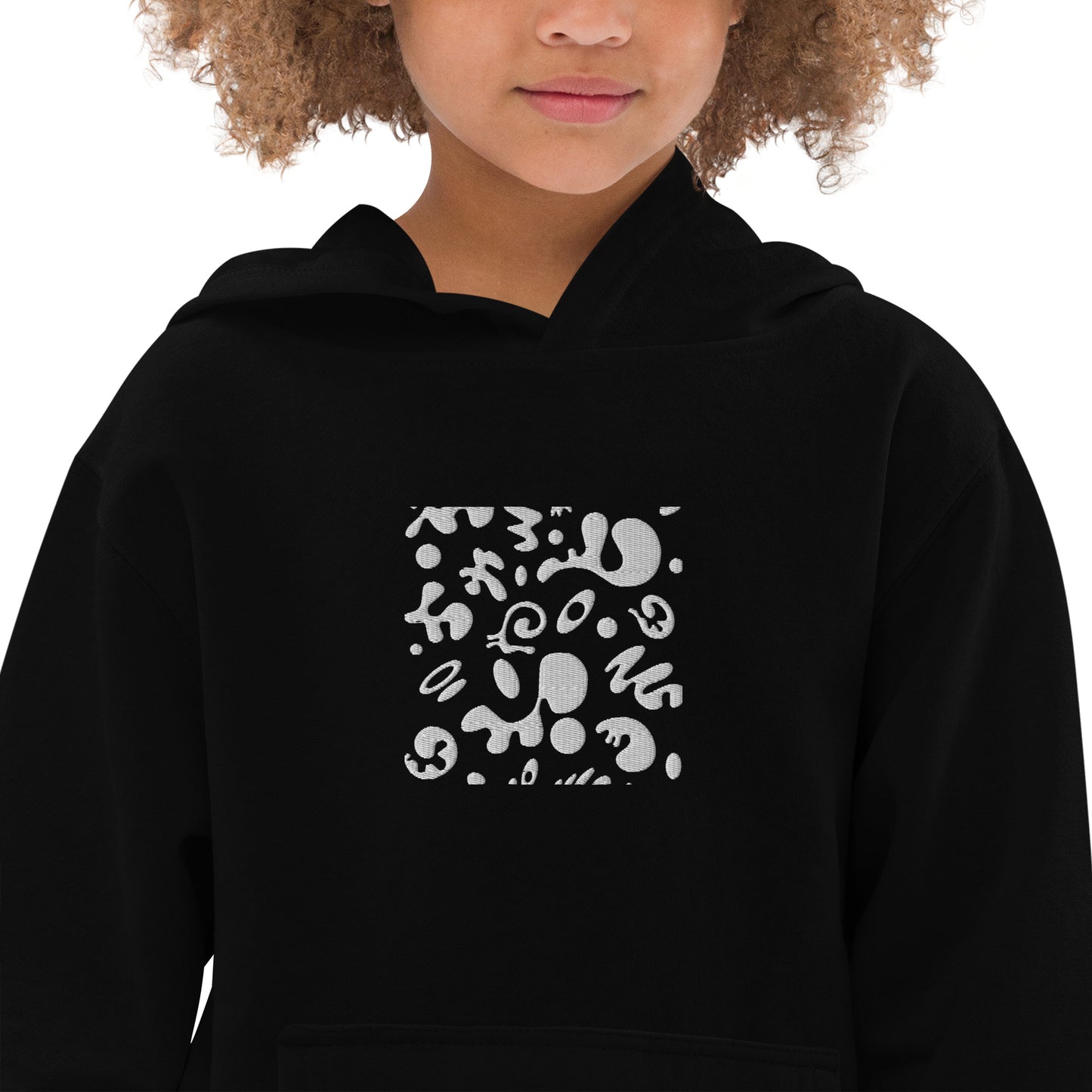 Adorn'd Kids Fleece Hoodie w Embroidered Front + Back Print - Starlight White