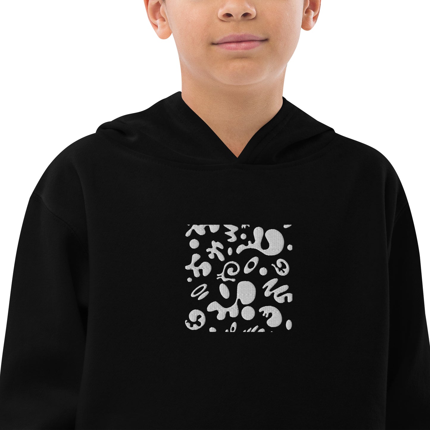 Adorn'd Kids Fleece Hoodie w Embroidered Front + Back Print - Starlight White