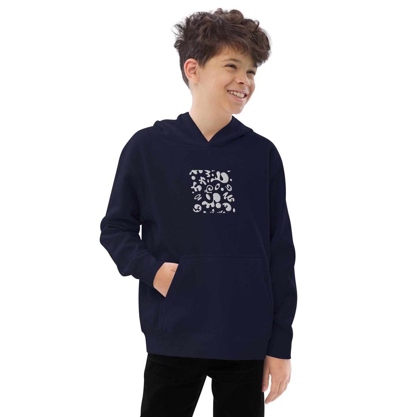 Adorn'd Kids Fleece Hoodie w Embroidered Front + Back Print - Starlight White