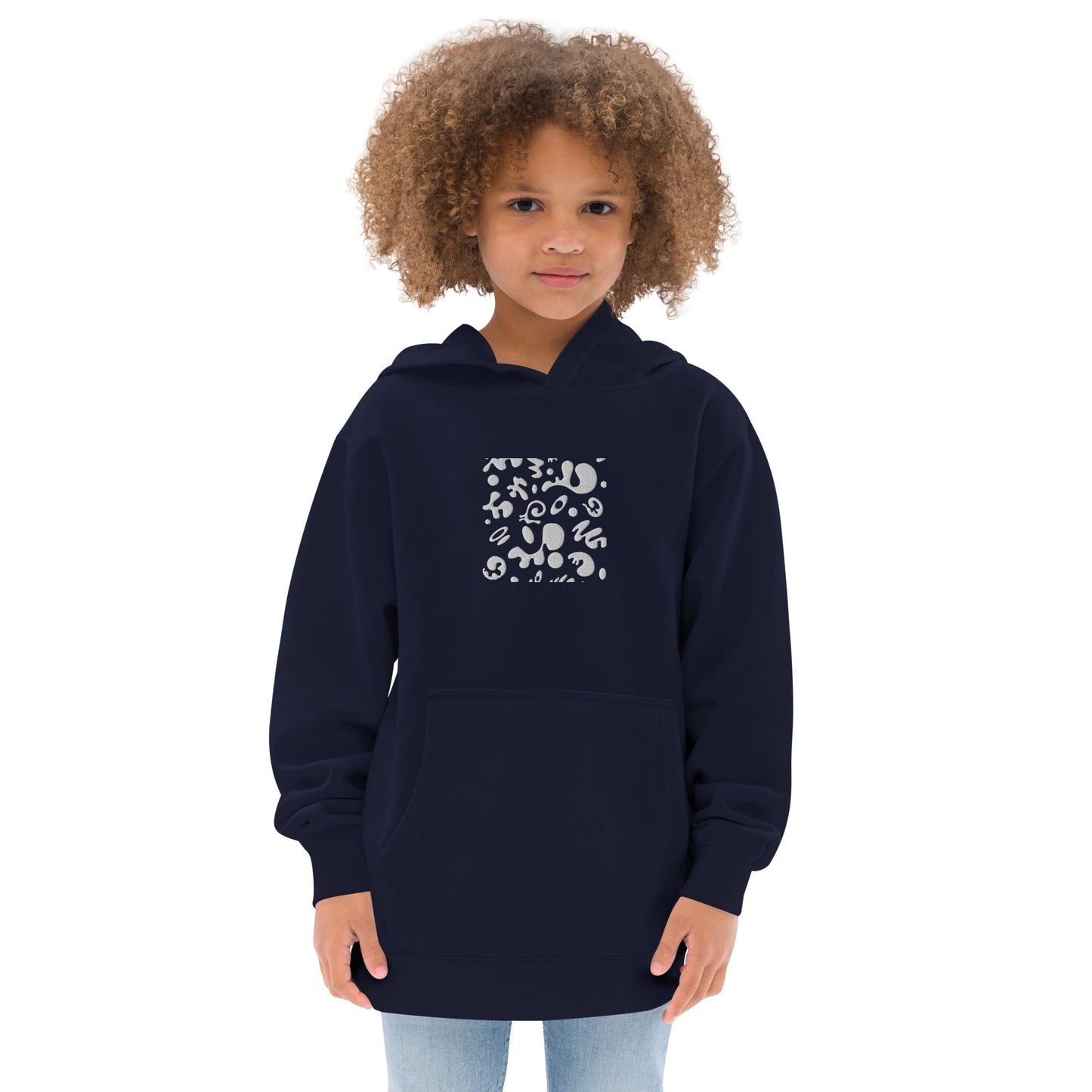 Adorn'd Kids Fleece Hoodie w Embroidered Front + Back Print - Starlight White