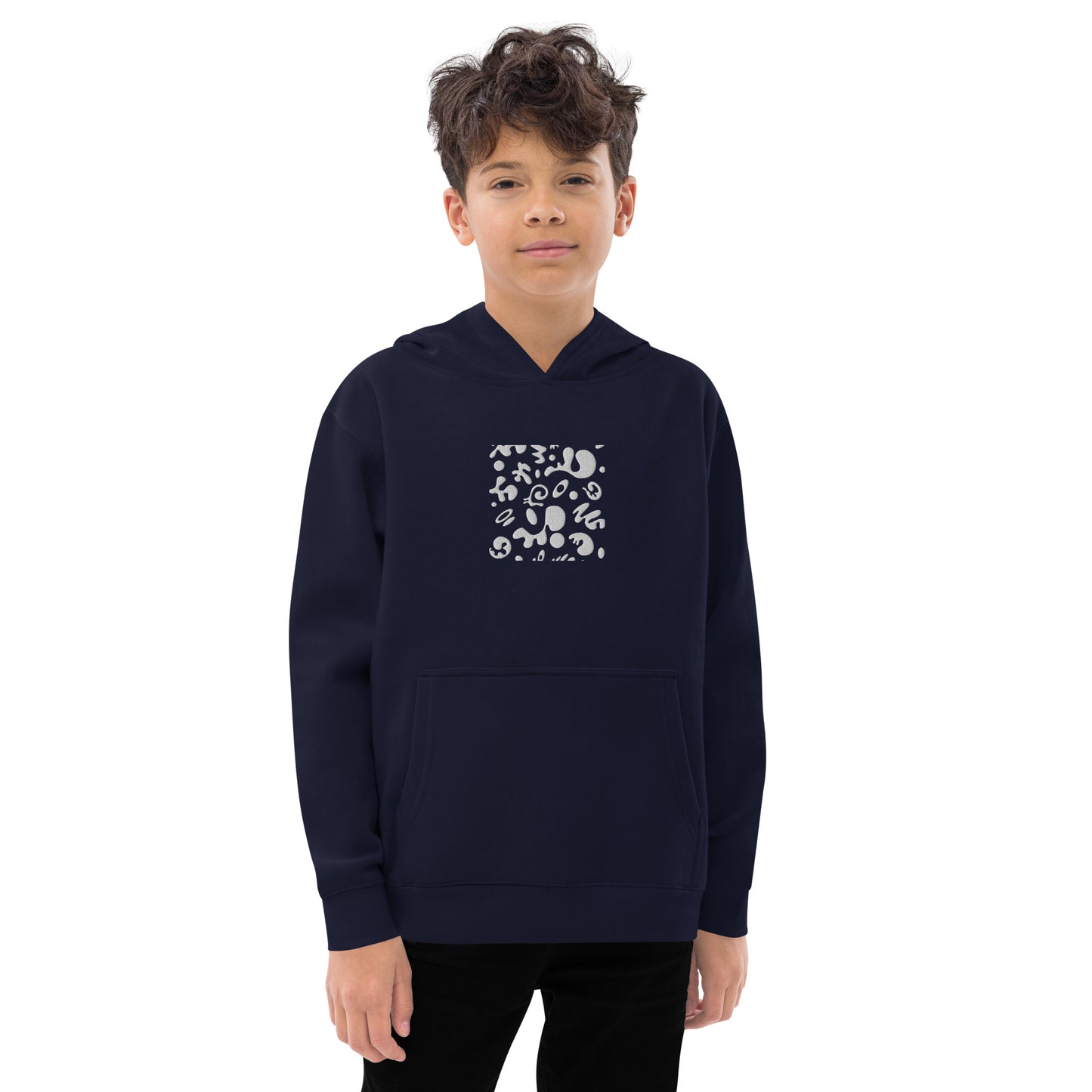 Adorn'd Kids Fleece Hoodie w Embroidered Front + Back Print - Starlight White