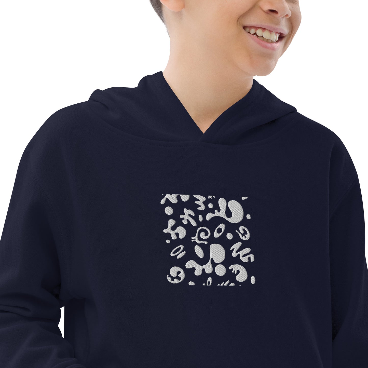 Adorn'd Kids Fleece Hoodie w Embroidered Front + Back Print - Starlight White